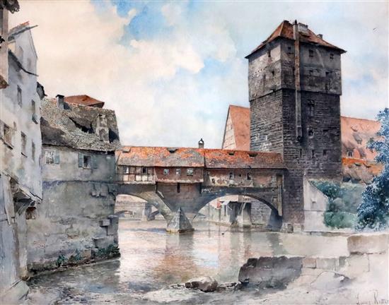 Lorenz Ritter (German 1832-1921), watercolour, Henbergsted, Nuremberg, signed, 50 x 62cm